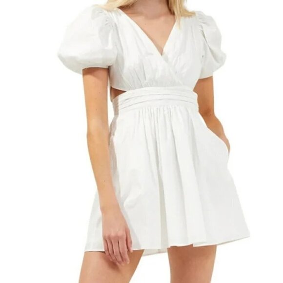 French Connection Rhodes Cutout White Pleated Flare Mini Dress Size 10 - Picture 1 of 11